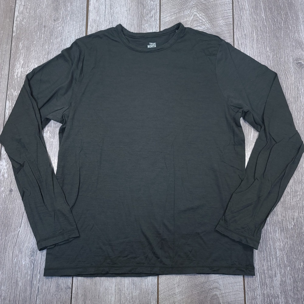 True North Long Sleeve T-Shirt Mens Medium Green 100% Merino Wool Made in Canada